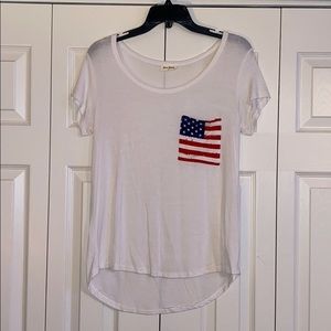 White High-Low Shirt with Flag Pocket.